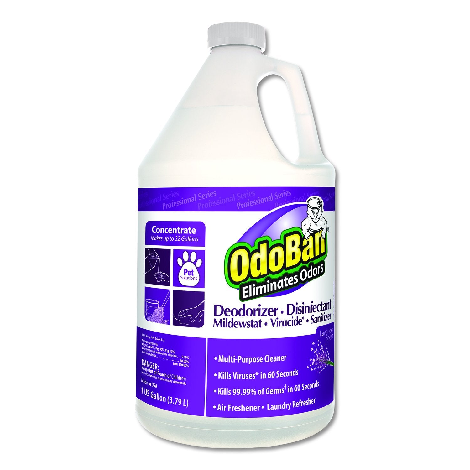 Concentrate Odor Eliminator and Disinfectant, Lavender Scent, 1 gal Bottle, 4/Carton