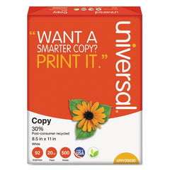 30% Recycled Copy Paper, 92 Bright, 20lb, 8.5 x 11, White, 500 Sheets/Ream, 10 Reams/Carton