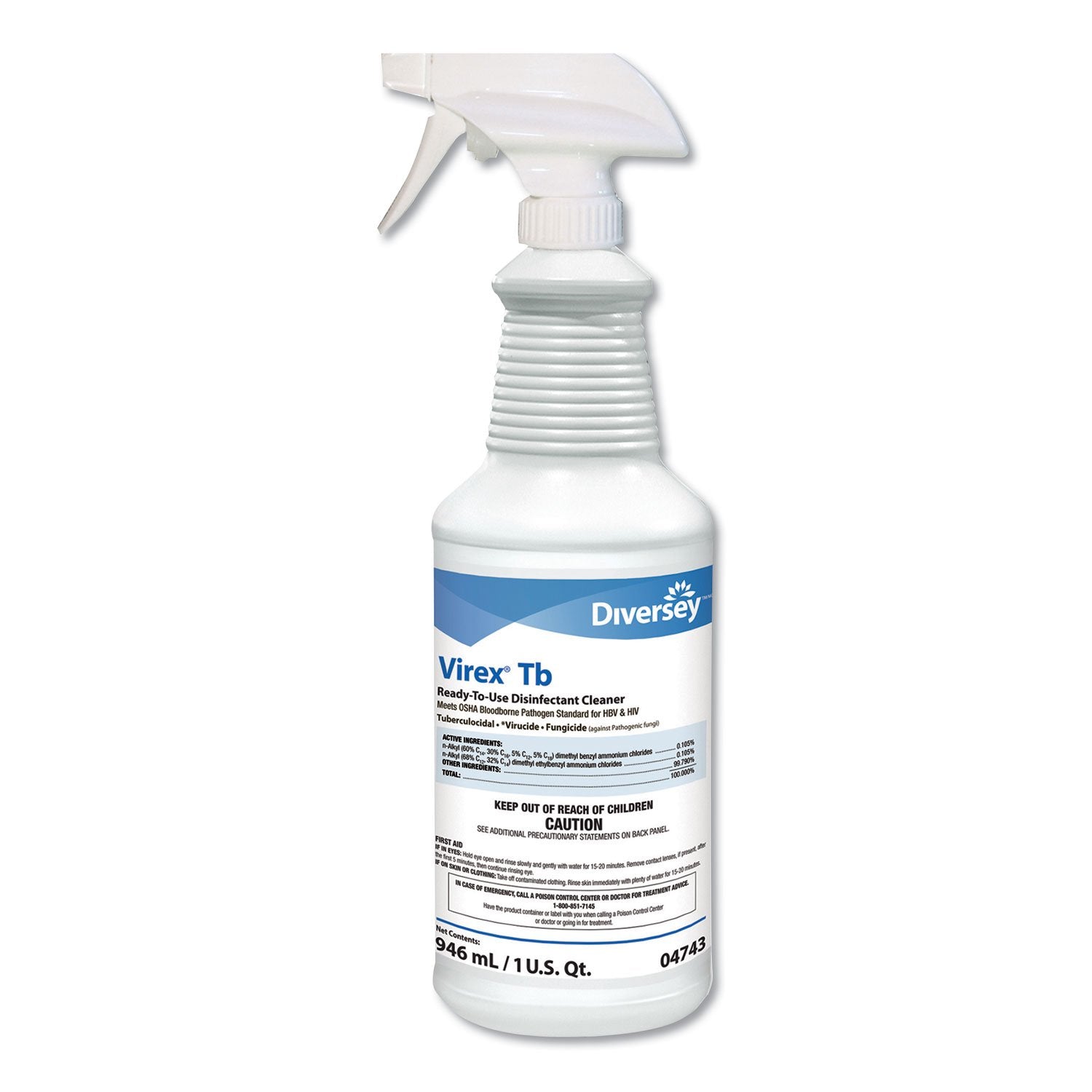 Virex TB Disinfectant Cleaner, Lemon Scent, Liquid, 32 oz Bottle, 12/Carton