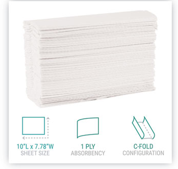 C-Fold Paper Towels,  White, 200/Pack, 12 Packs/Carton